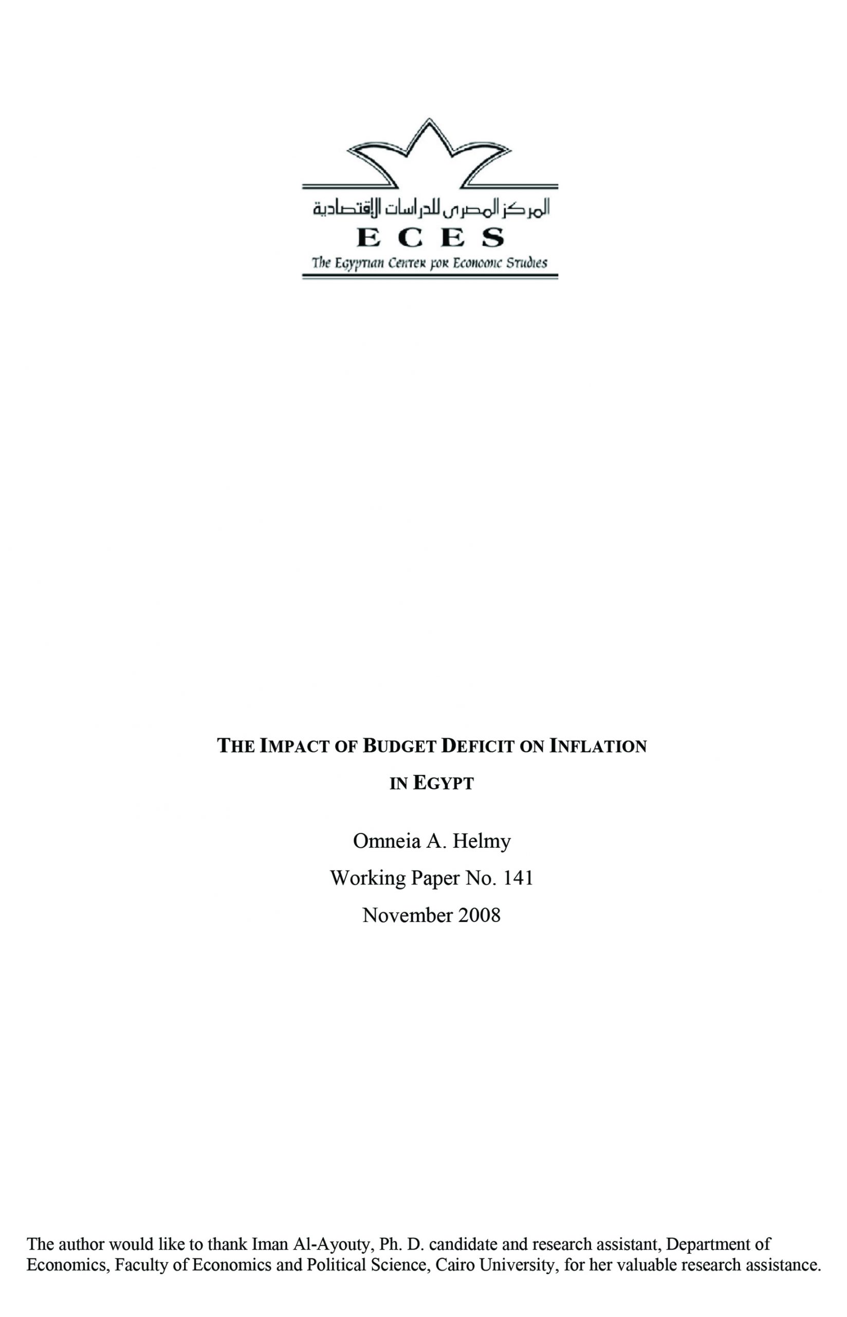 The Impact of Budget Deficit on Inflation in Egypt - ECES