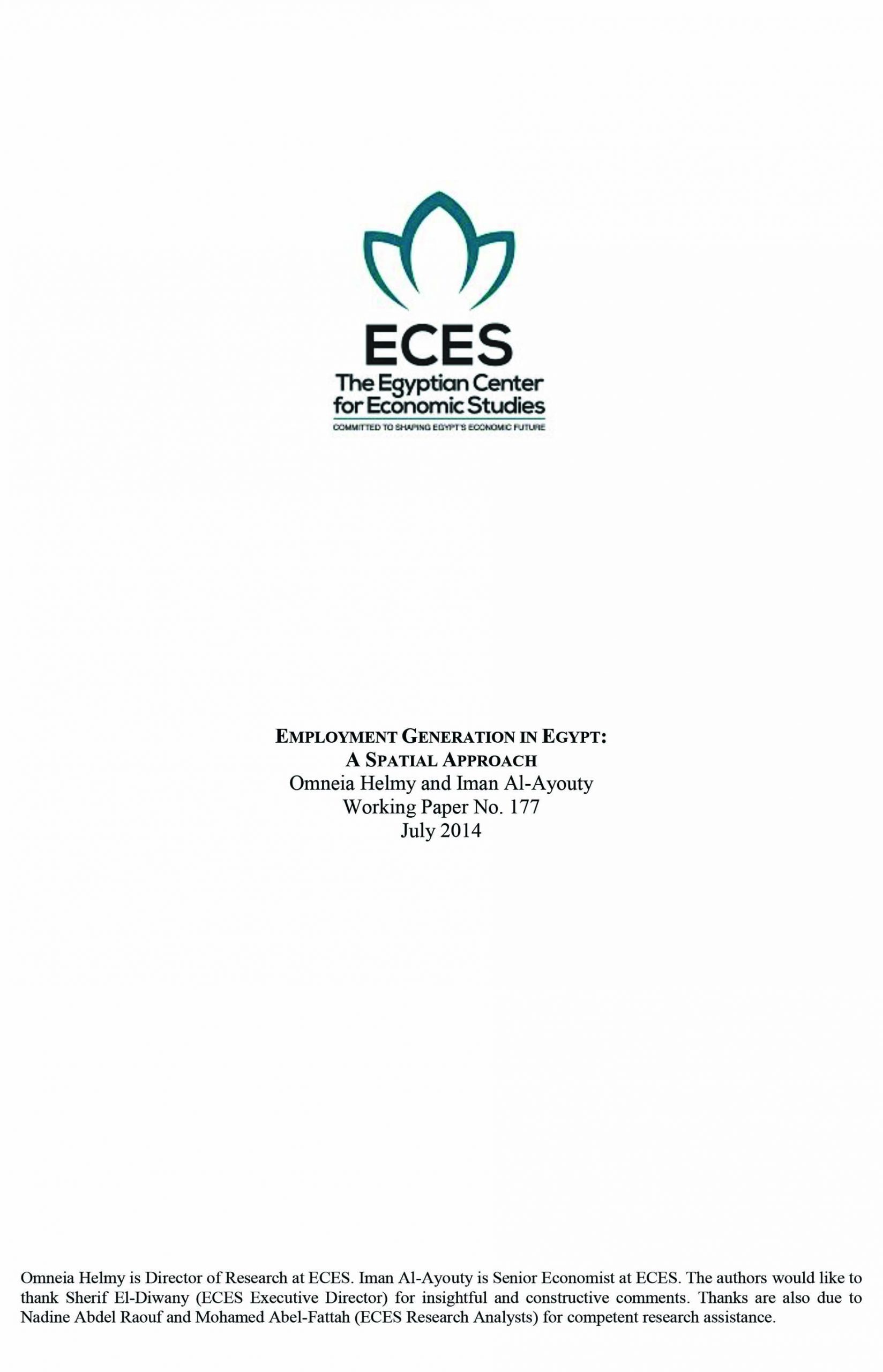 Employment Generation in Egypt: A Spatial Approach - ECES