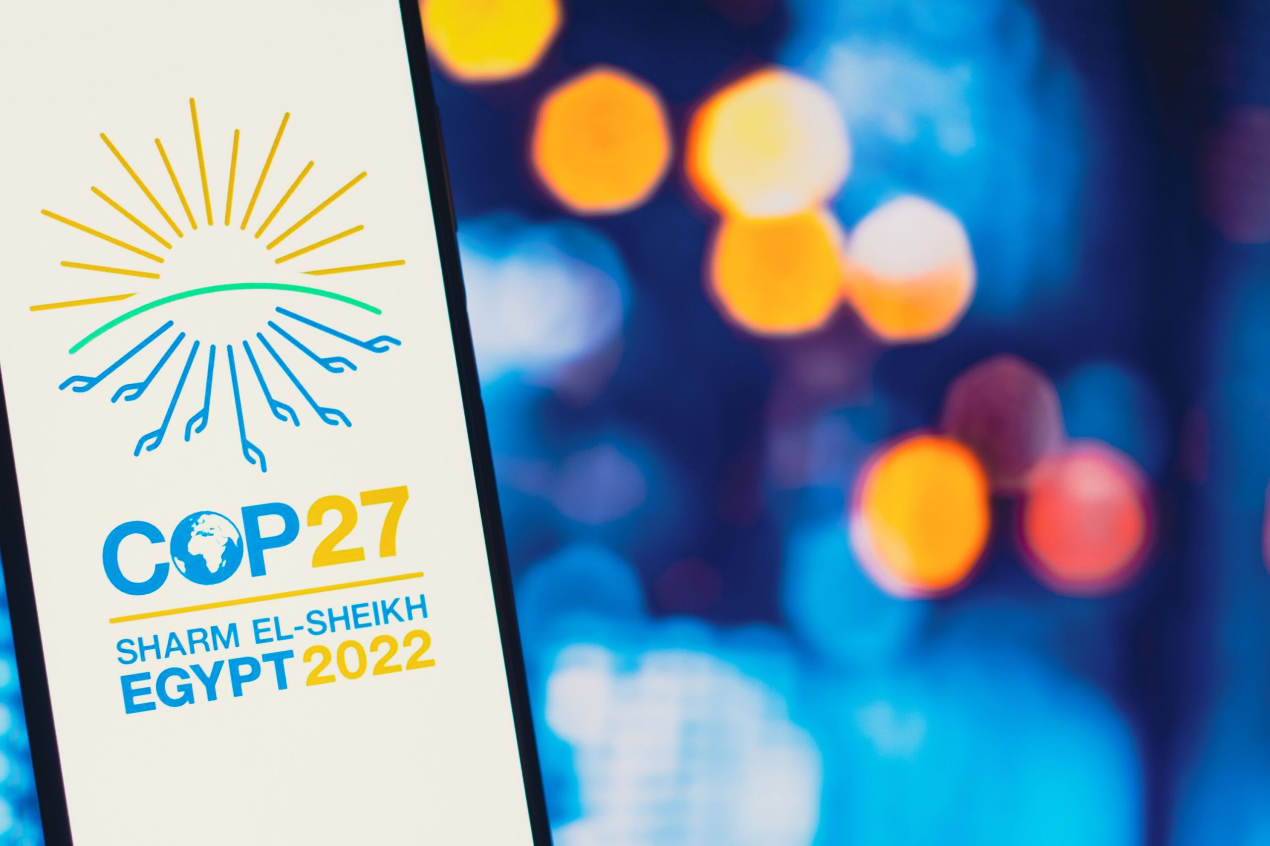 BRAZIL - 2022/06/14: In this photo illustration, the 2022 United Nations Climate Change Conference COP27 logo is seen on a smartphone screen The 2022 United Nations Climate Change Conference COP27 event will take place from the 7-18 November 2022, in Sharm El-Sheikh, Egypt. (Photo Illustration by Rafael Henrique/SOPA Images/LightRocket via Getty Images)